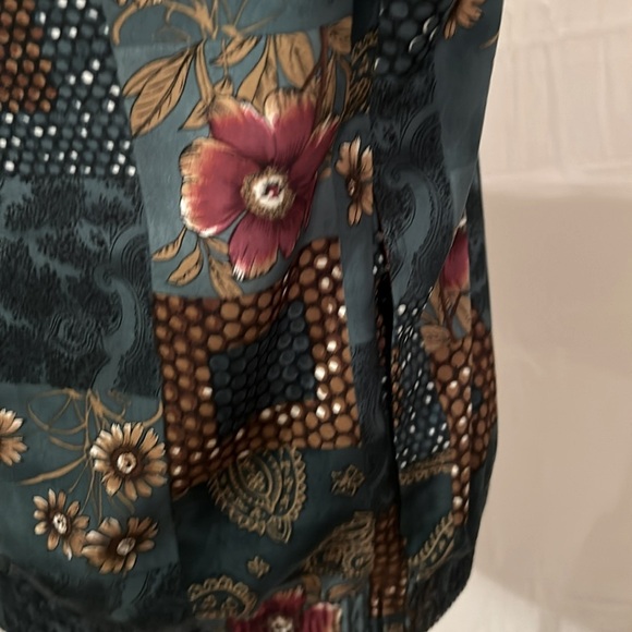 Floral Vintage Zip Up Golden Girls Green Jacket Shoulder Pads Women L - Picture 6 of 12